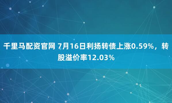 千里马配资官网 7月16日利扬转债上涨0.59%，转股溢价率12.03%