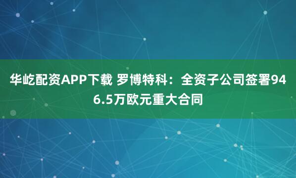 华屹配资APP下载 罗博特科：全资子公司签署946.5万欧元重大合同