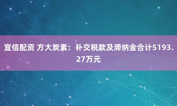 宜信配资 方大炭素：补交税款及滞纳金合计5193.27万元