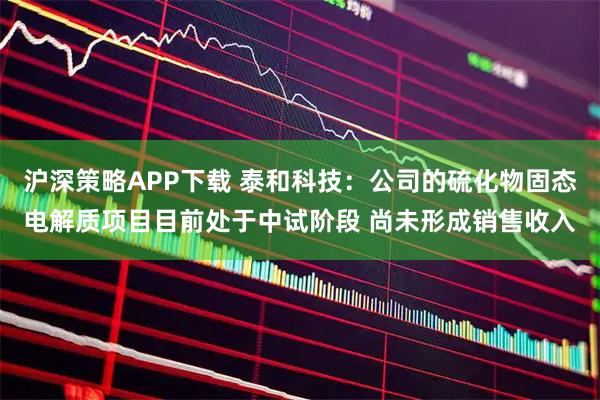 沪深策略APP下载 泰和科技：公司的硫化物固态电解质项目目前处于中试阶段 尚未形成销售收入